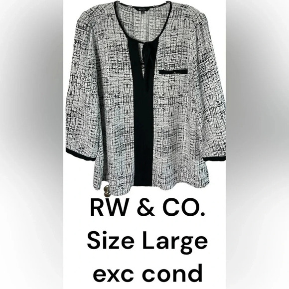 RW & CO BLOUSE, L,Colorblock, office siren , event ,black ,key hole pockets,EC - Picture 1 of 15